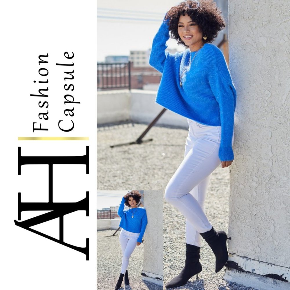 Blue Boat Neck Chunky Sweater - Picture 3 of 7